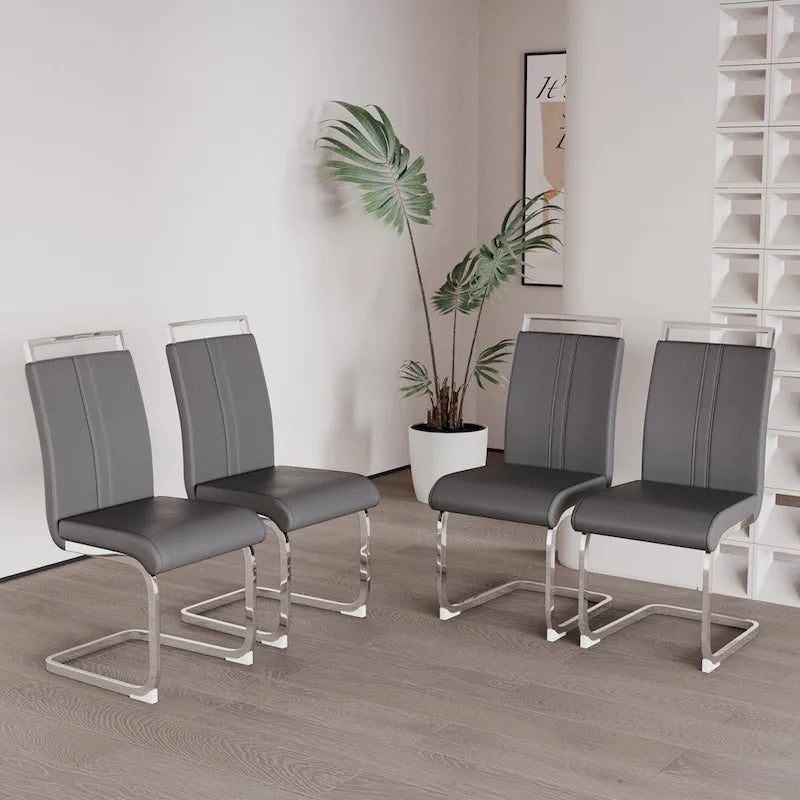 PU Leather High Back Upholstered Dining Chair w/ Metal Legs(Set of 4)