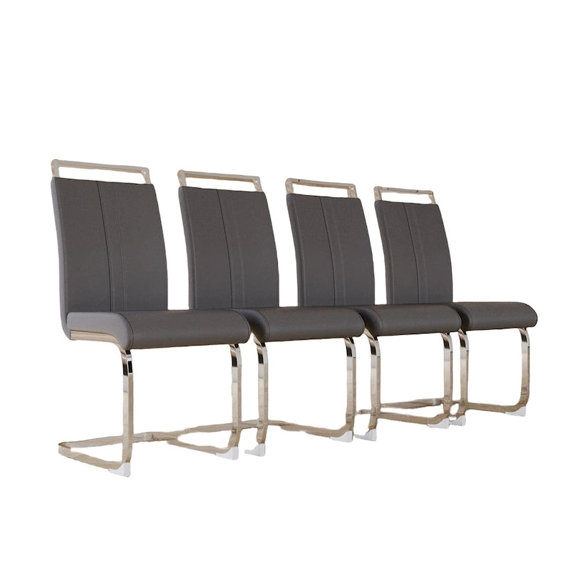 PU Leather High Back Upholstered Dining Chair w/ Metal Legs(Set of 4)
