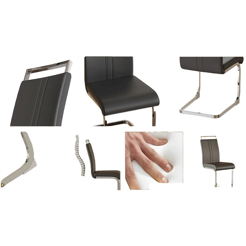 PU Leather High Back Upholstered Dining Chair w/ Metal Legs(Set of 4)