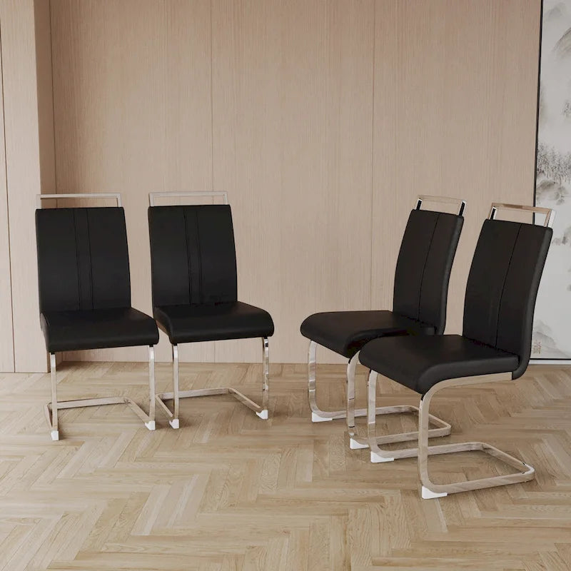 PU Leather High Back Upholstered Dining Chair w/ Metal Legs(Set of 4)