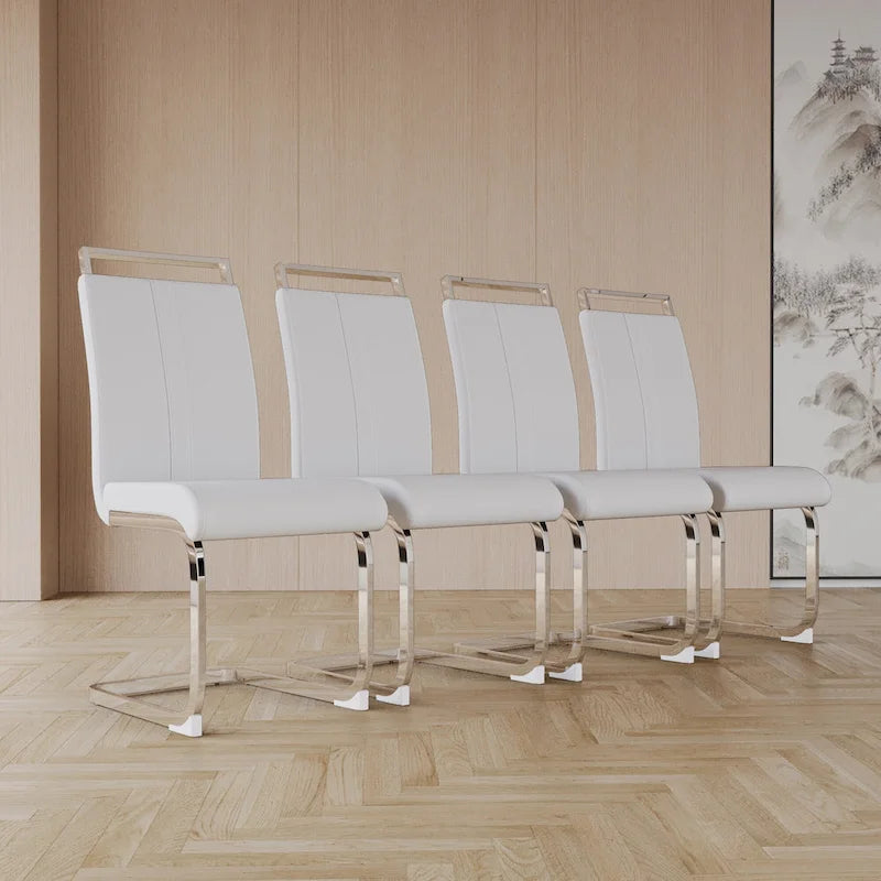 PU Leather High Back Upholstered Dining Chair w/ Metal Legs(Set of 4)