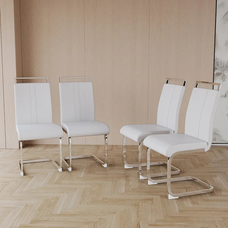 PU Leather High Back Upholstered Dining Chair w/ Metal Legs(Set of 4)