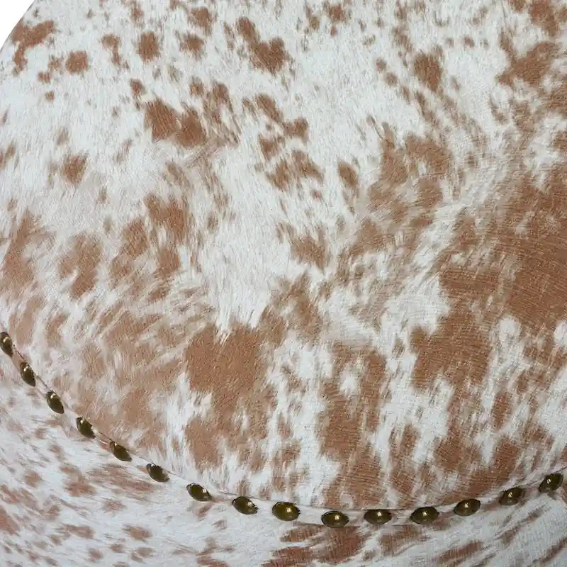 Cow Hide Pouf Ottoman with Nail Heads - 17 - Brown and White