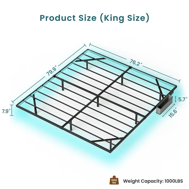 Floating Bed Frame King Size with LED Lights and Charging Station