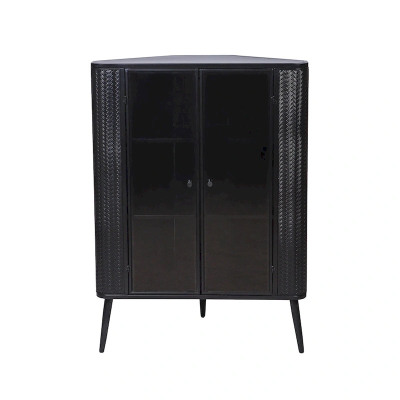 3-Tier Corner Storage Cabinet with Tempered Glass Doors, Removeable Shelves & Metal Frame, Freestanding Space-Saving Organizer