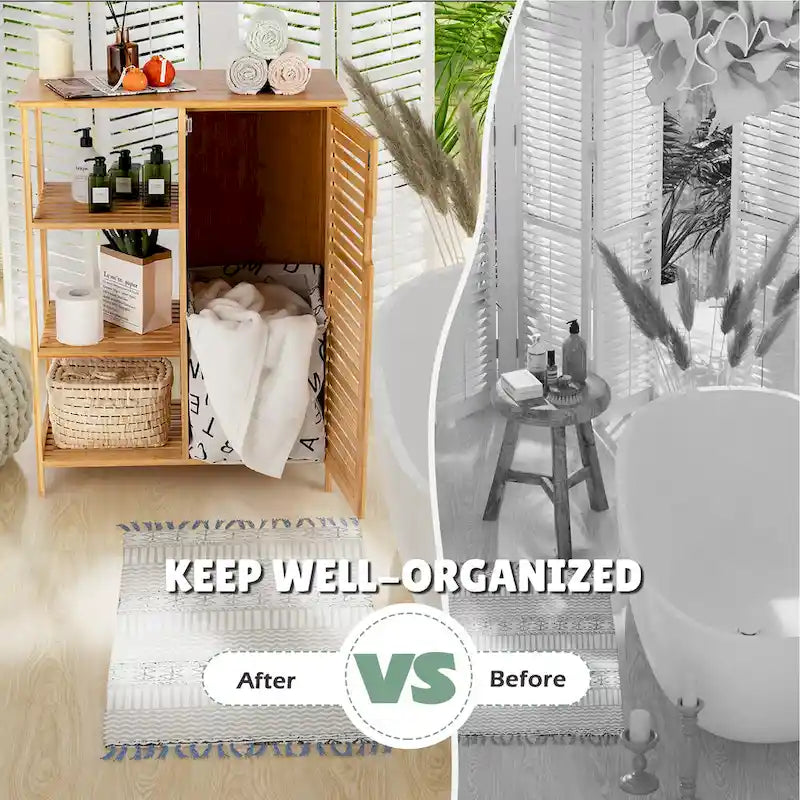 Costway Bathroom Cabinet Bamboo Storage Floor Cabinet w/ Single Door & - See Details
