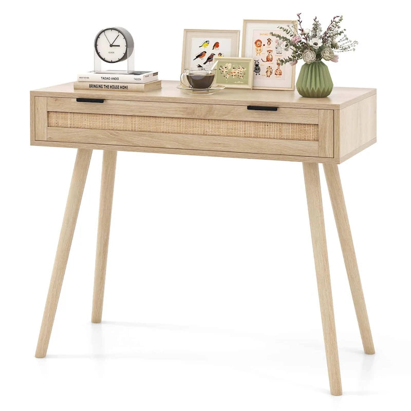 Console en rotin avec tiroir, style bohème, pour entrée