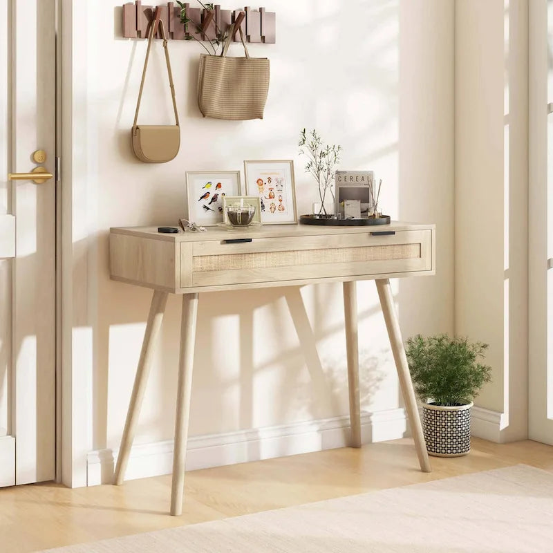 Console en rotin avec tiroir, style bohème, pour entrée
