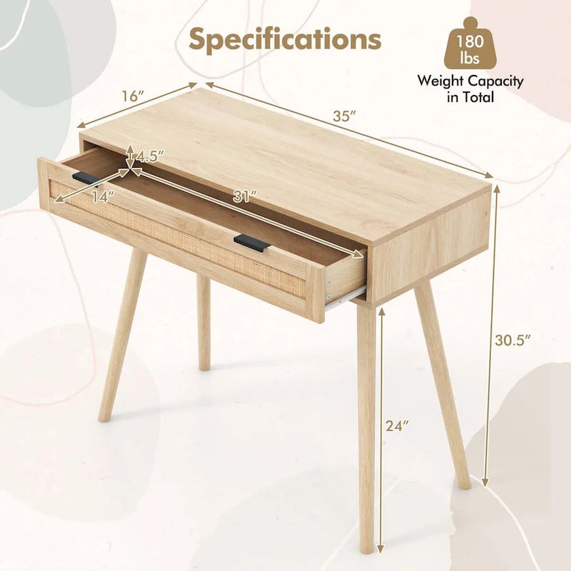 Console en rotin avec tiroir, style bohème, pour entrée