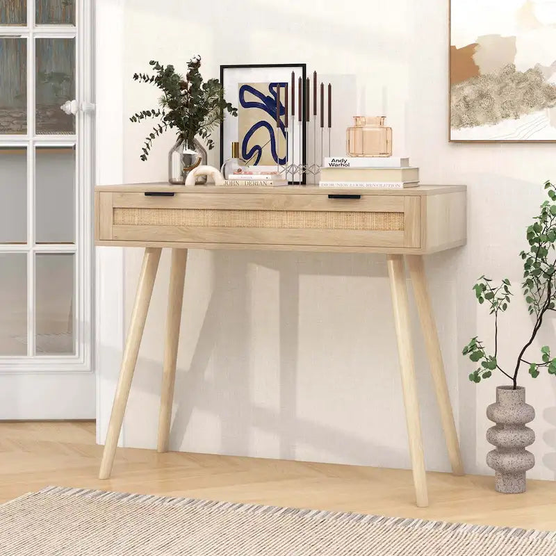 Console en rotin avec tiroir, style bohème, pour entrée