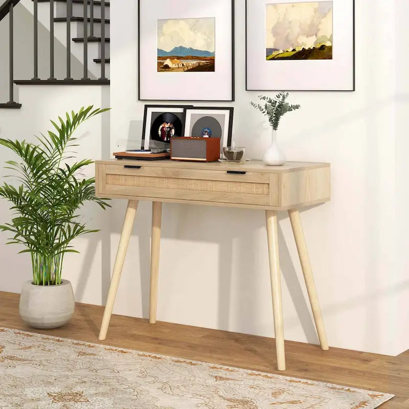 Console en rotin avec tiroir, style bohème, pour entrée