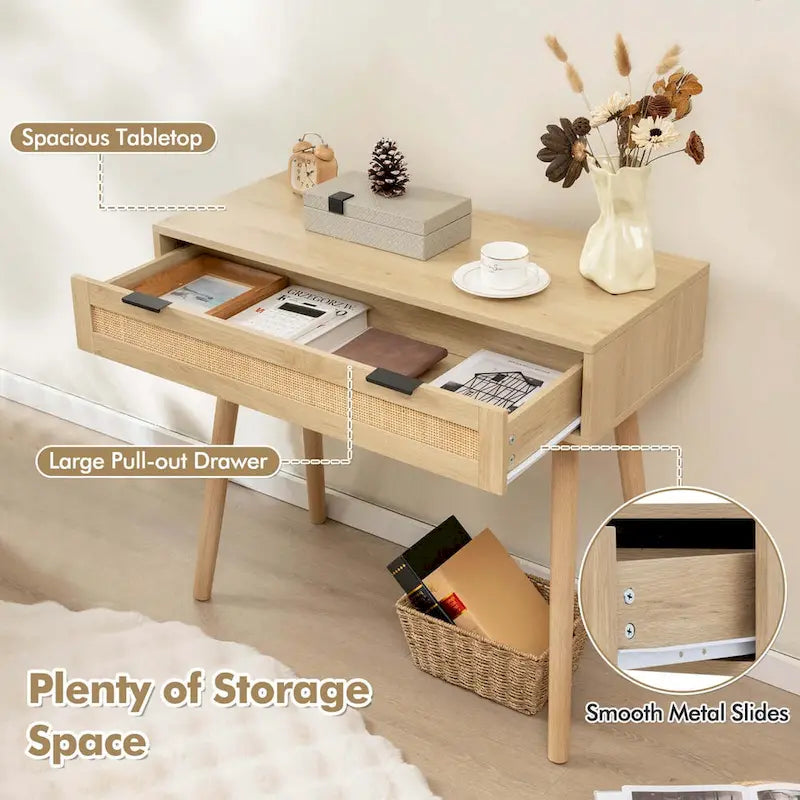 Console en rotin avec tiroir, style bohème, pour entrée