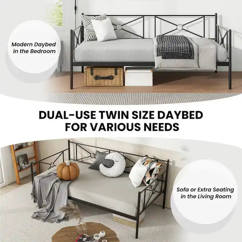 Costway Metal Daybed Frame Twin Size Slat Support Mattress Foundation