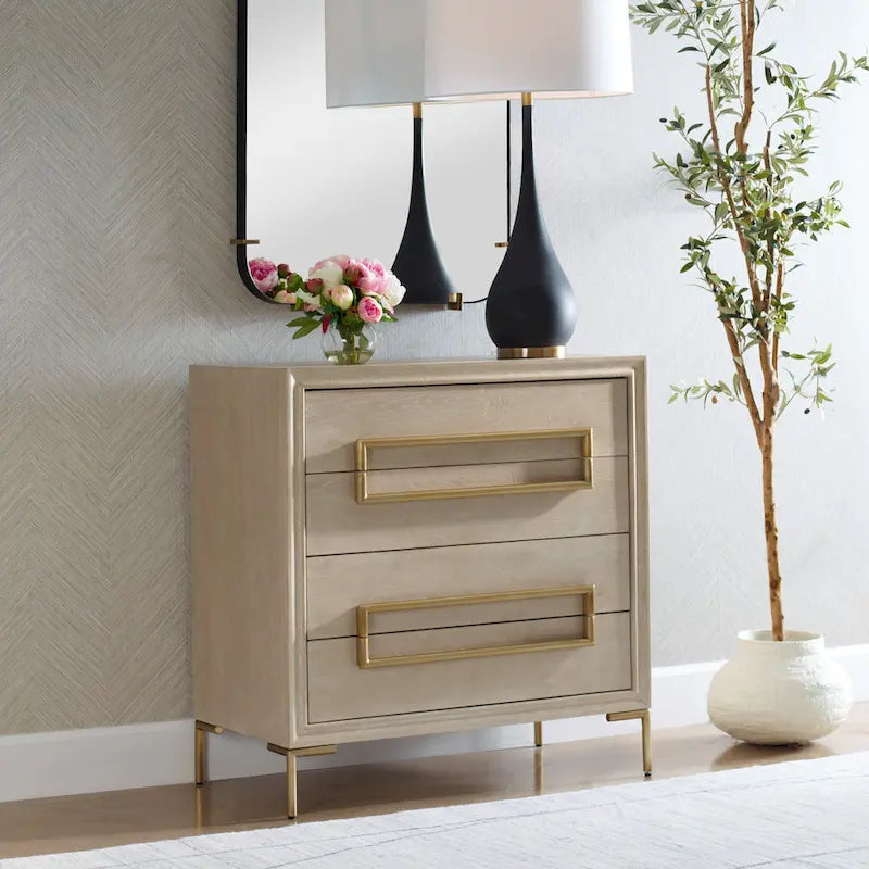 4 Drawer Wooden Accent Chest - 35 - Beige and Gold