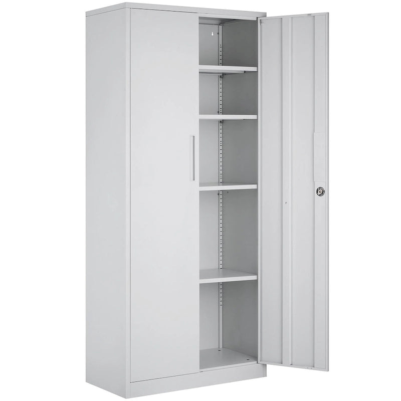 75 Inch Locking Metal Storage Cabinet with 4 Adjustable Shelves and 2 Magnetic Doors