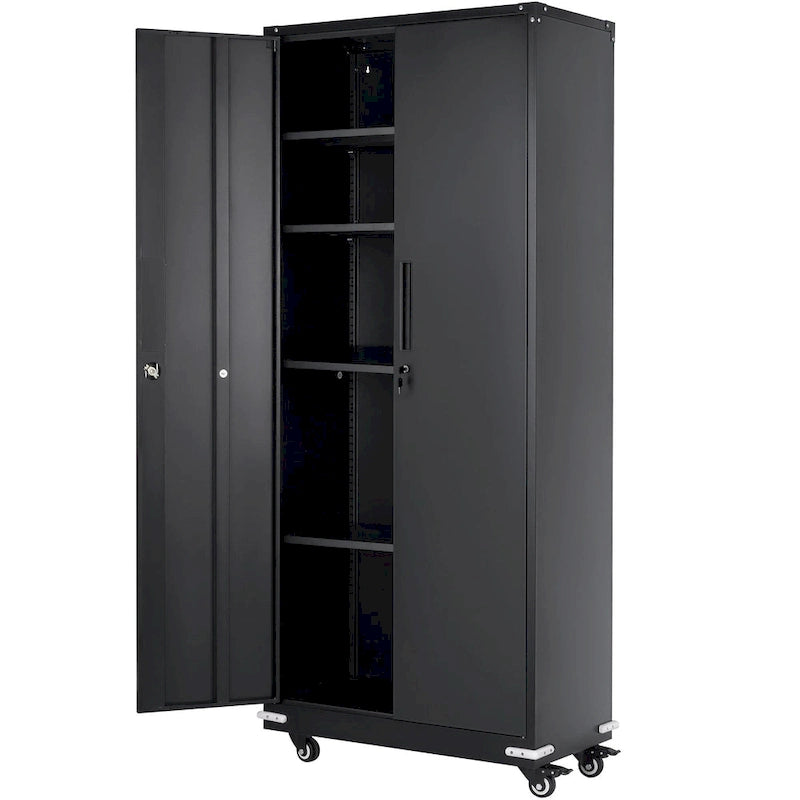75 Inch Locking Metal Storage Cabinet with 4 Adjustable Shelves and 2 Magnetic Doors