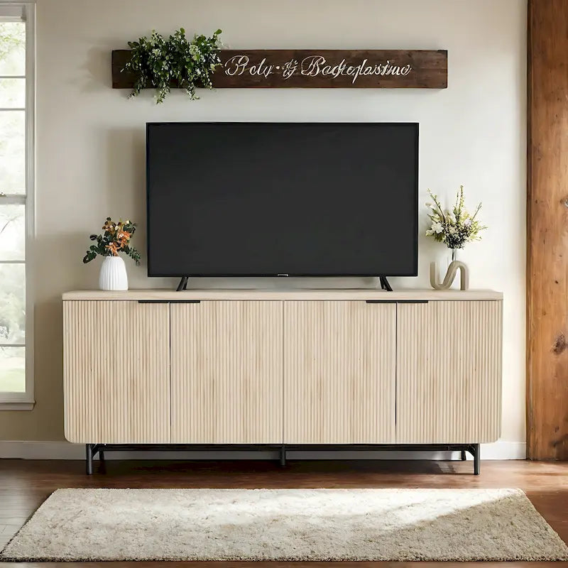 68 Mid-century TV Stand Entertainment Center with Adjustable Shelves 4 Doors