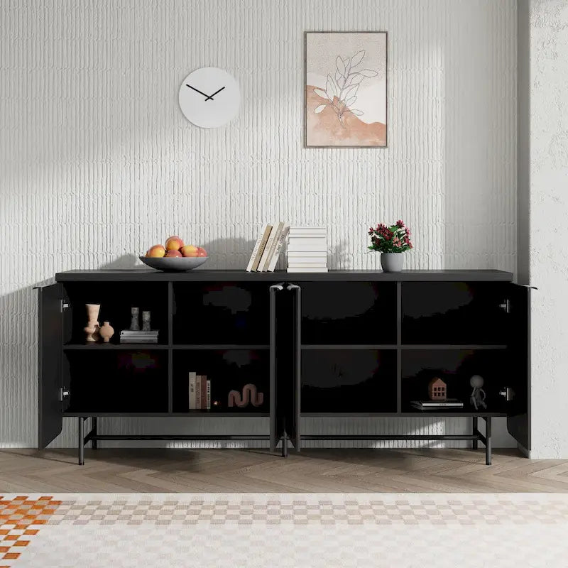 68 Mid-century TV Stand Entertainment Center with Adjustable Shelves 4 Doors