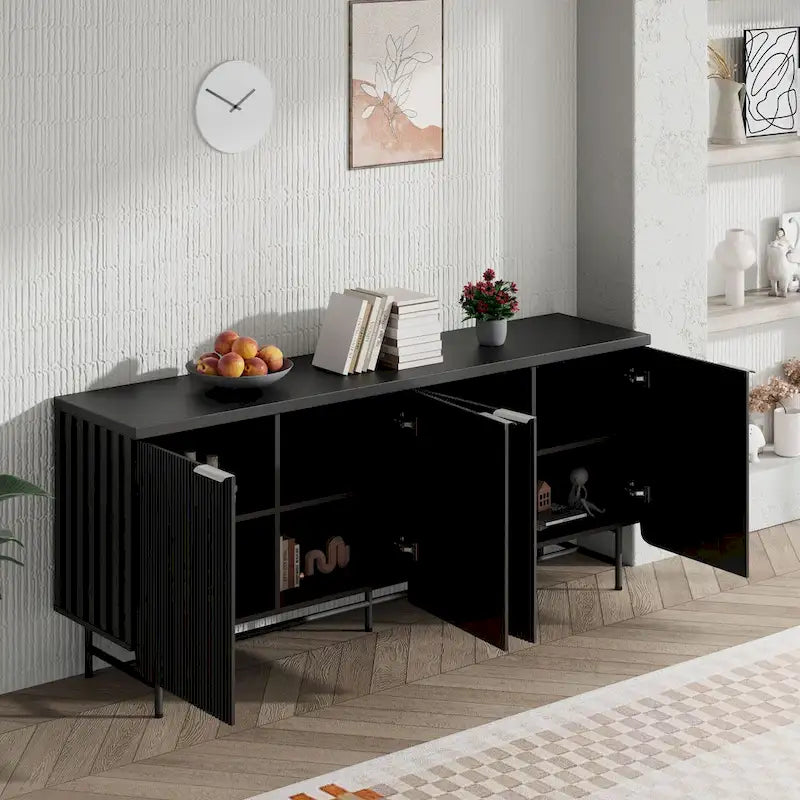 68 Mid-century TV Stand Entertainment Center with Adjustable Shelves 4 Doors
