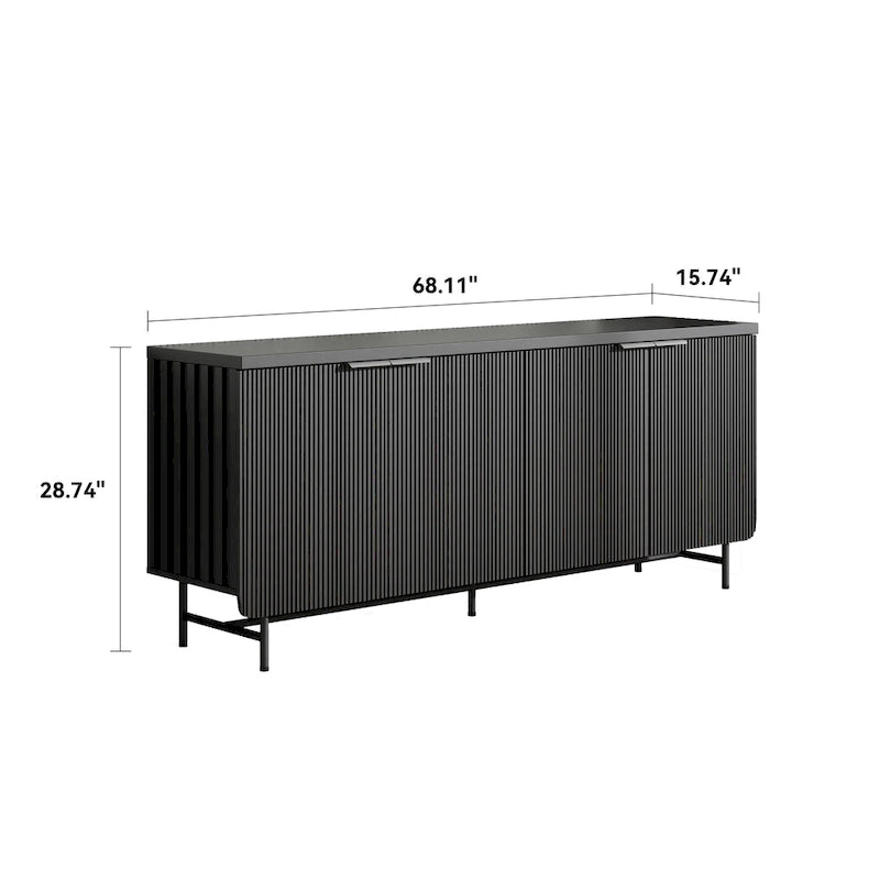 68 Mid-century TV Stand Entertainment Center with Adjustable Shelves 4 Doors