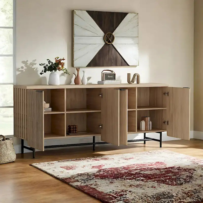 68 Mid-century TV Stand Entertainment Center with Adjustable Shelves 4 Doors