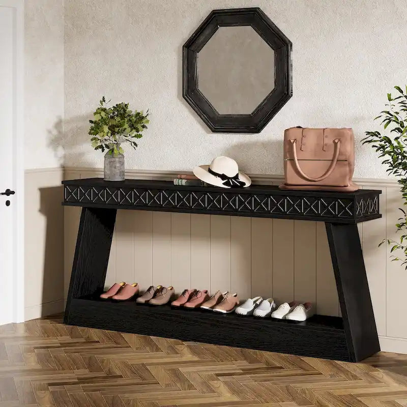 Farmhouse 2-Tier Console Table for Entryway, Living Room, Hallway, Foyer - 70.87 D x 11.81 W x 31.5 H