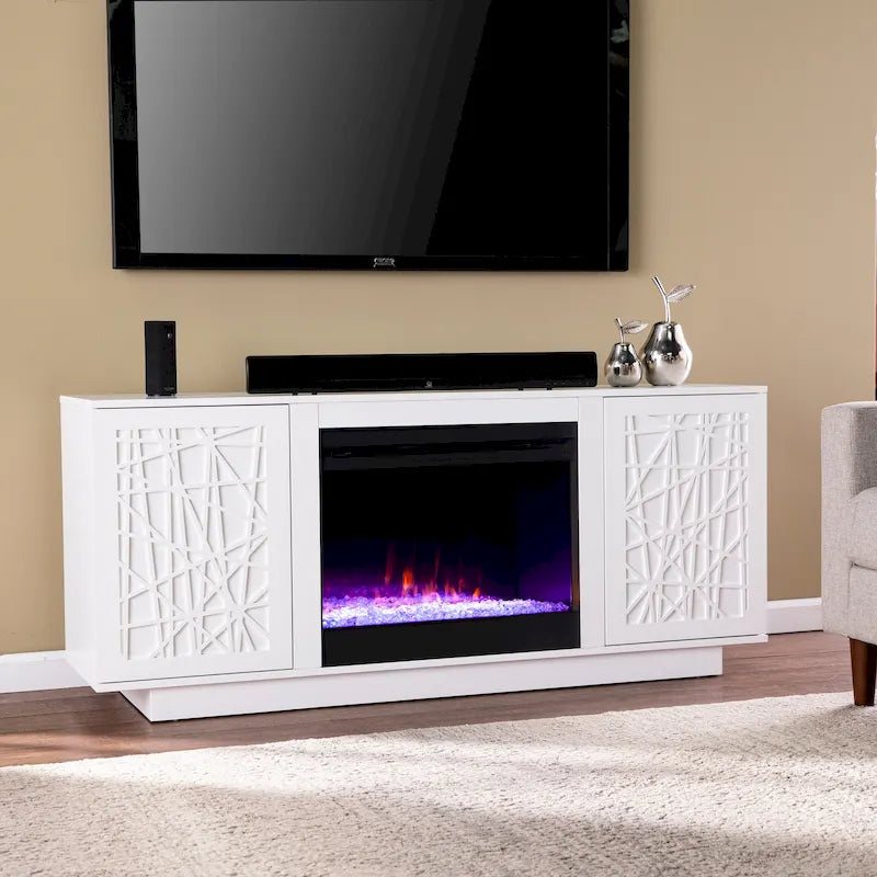 SEI Furniture Delauro Color Changing Electric Fireplace Media TV Stand with Storage