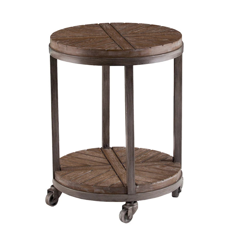 SEI Furniture Kenya Industrial Brown Wood Round Side Table with Shelf