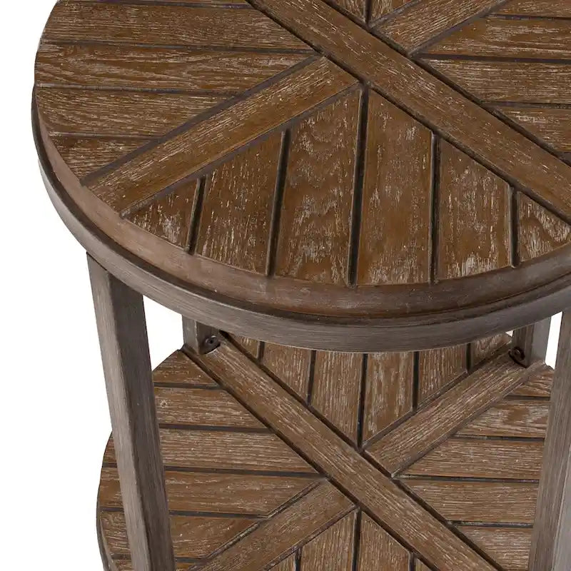 SEI Furniture Kenya Industrial Brown Wood Round Side Table with Shelf