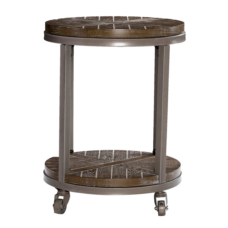SEI Furniture Kenya Industrial Brown Wood Round Side Table with Shelf