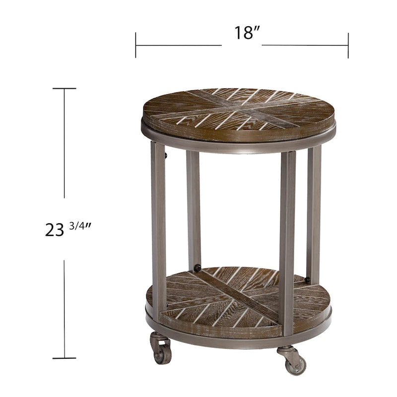 SEI Furniture Kenya Industrial Brown Wood Round Side Table with Shelf