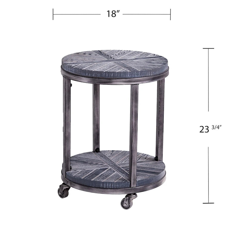 SEI Furniture Kenya Industrial Brown Wood Round Side Table with Shelf