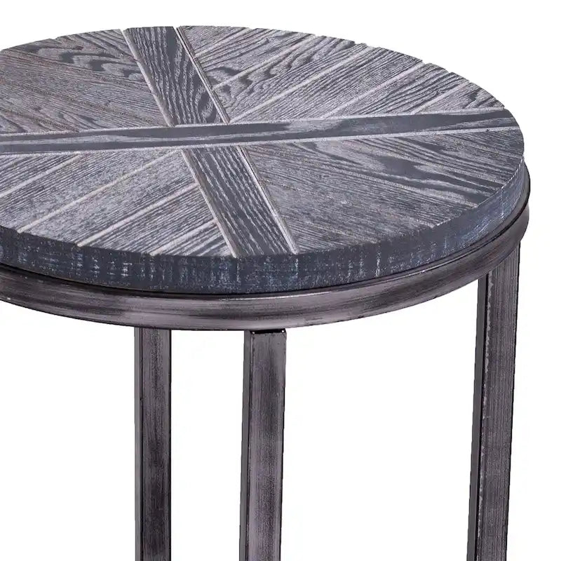 SEI Furniture Kenya Industrial Brown Wood Round Side Table with Shelf