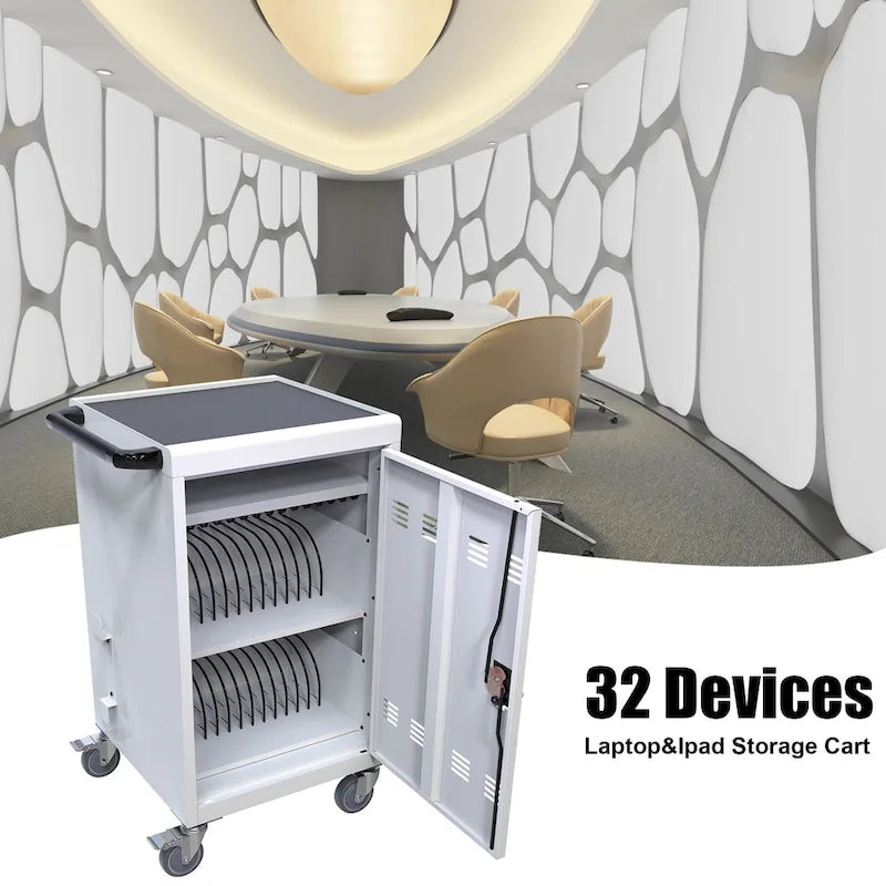 Mobile Charging Cart and Cabinet for Tablets Laptops 32-Device
