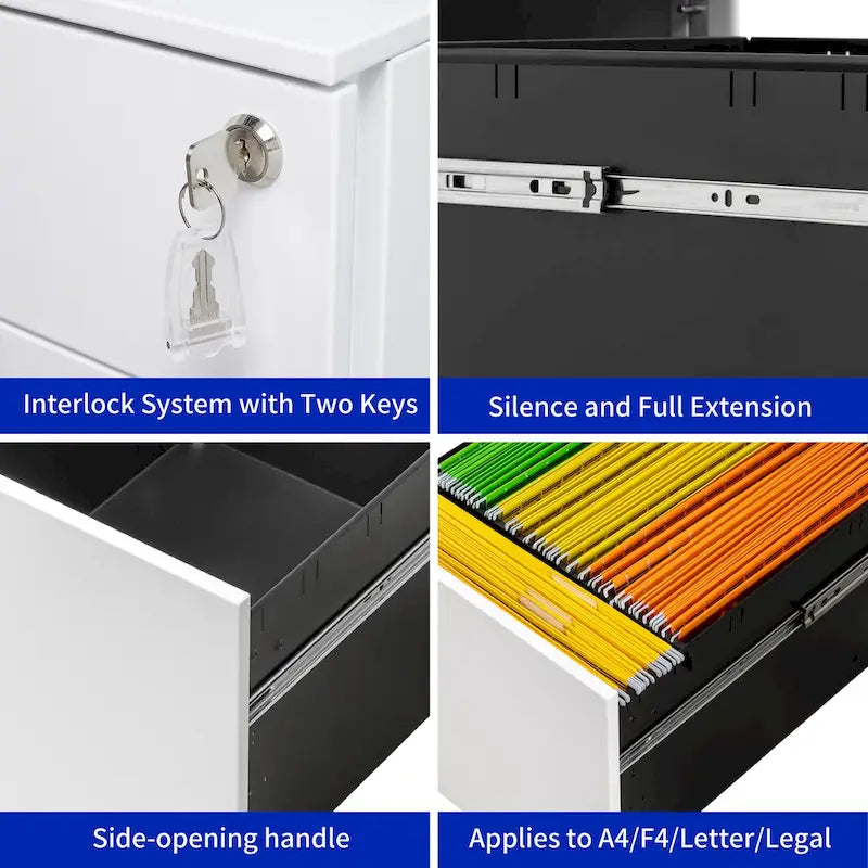 2 Drawer Mobile File Cabinet with Lock Steel File Cabinet for Legal/Letter/A4/F4 Size