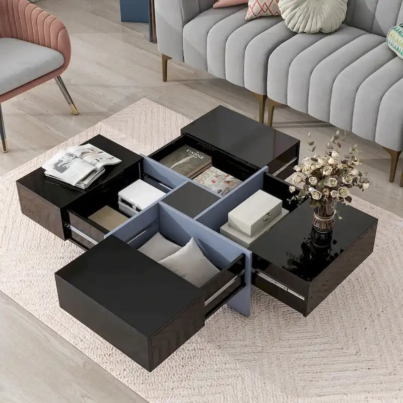 Table basse au design moderne très tendance avec rangement dissimulé