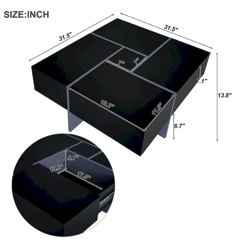 Table basse au design moderne très tendance avec rangement dissimulé