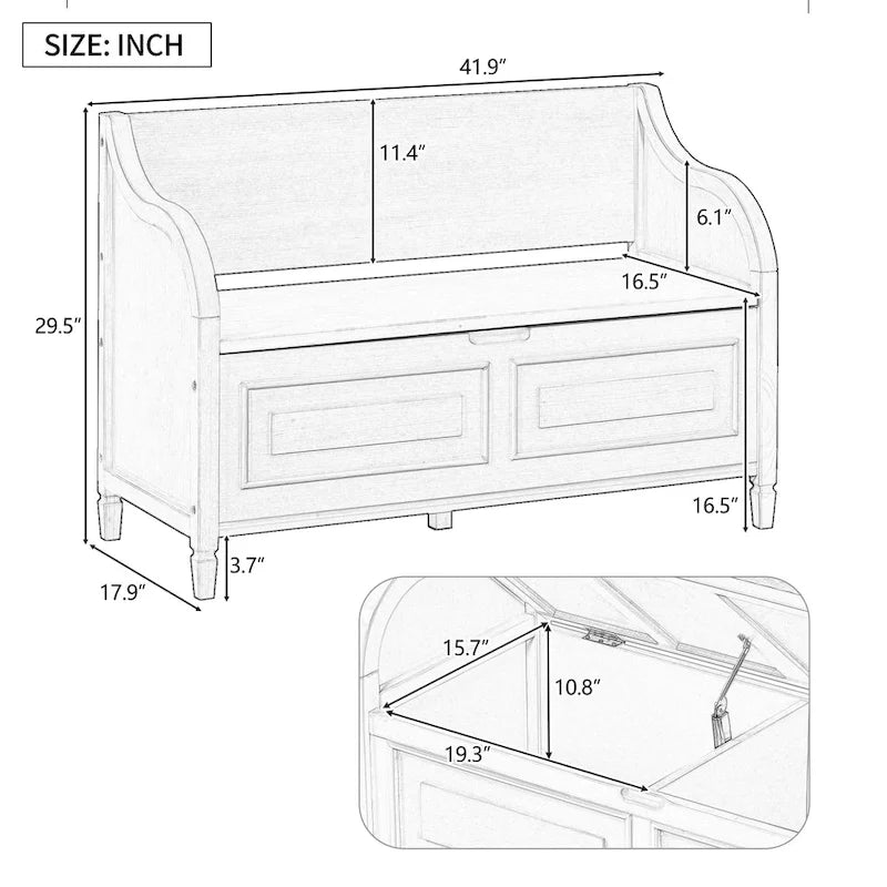 TREXM Rustic Style Multifunctional Storage Bench with Safety Hinge