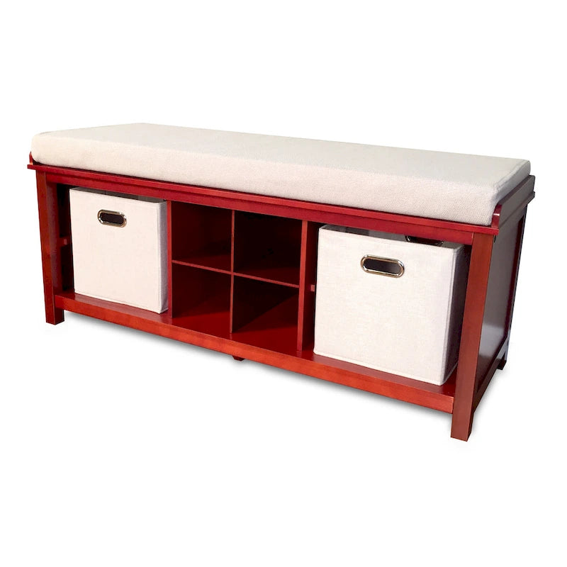 John Louis Home Solid Wood Entryway Bench with 4 Shoe Cubbies Mahogany