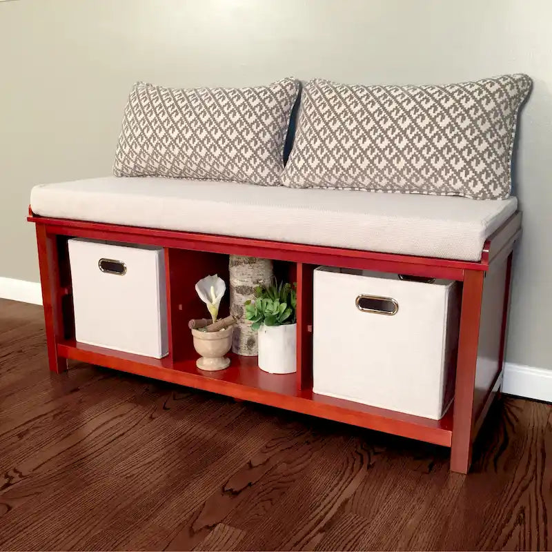 John Louis Home Solid Wood Entryway Bench with 4 Shoe Cubbies Mahogany