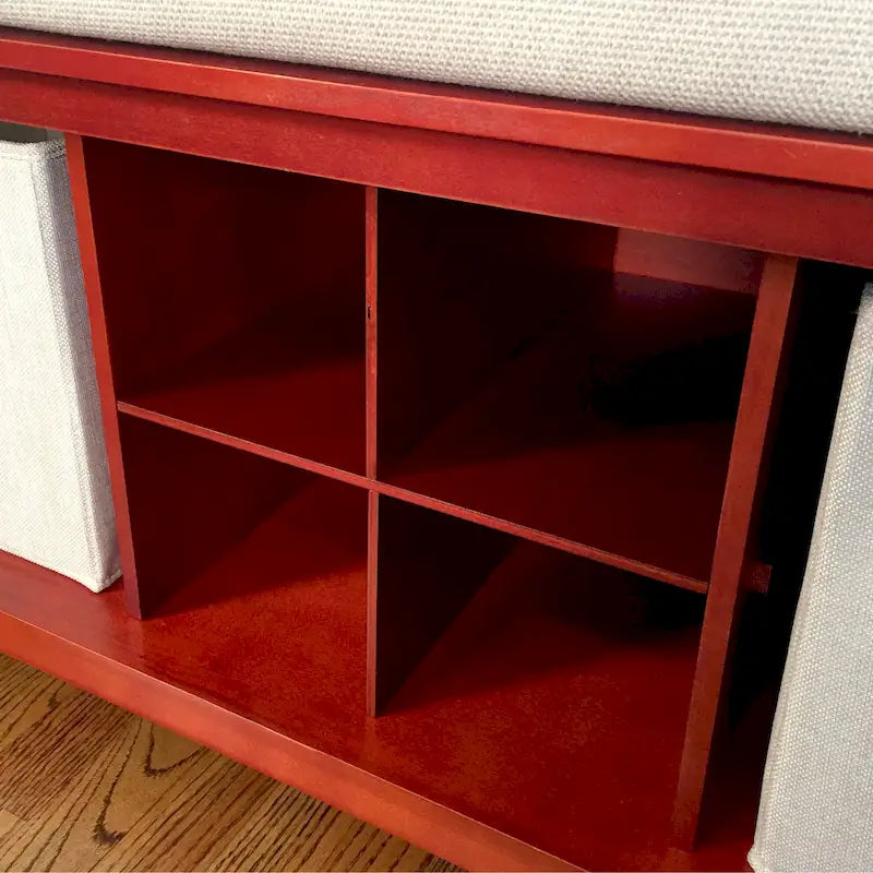 John Louis Home Solid Wood Entryway Bench with 4 Shoe Cubbies Mahogany