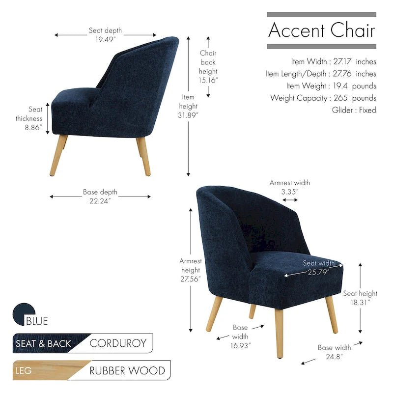 Fauteuil crapaud en velours côtelé avec pieds en bois d'hévéa