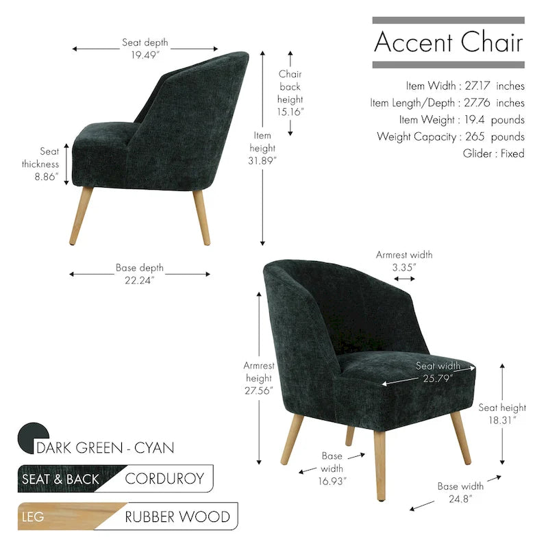Fauteuil crapaud en velours côtelé avec pieds en bois d'hévéa