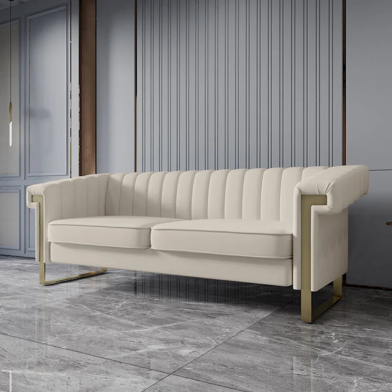 Takefuns Traditional Chesterfield Tufted Velvet Sofa, Couch with Removable Cushions and Gold Legs
