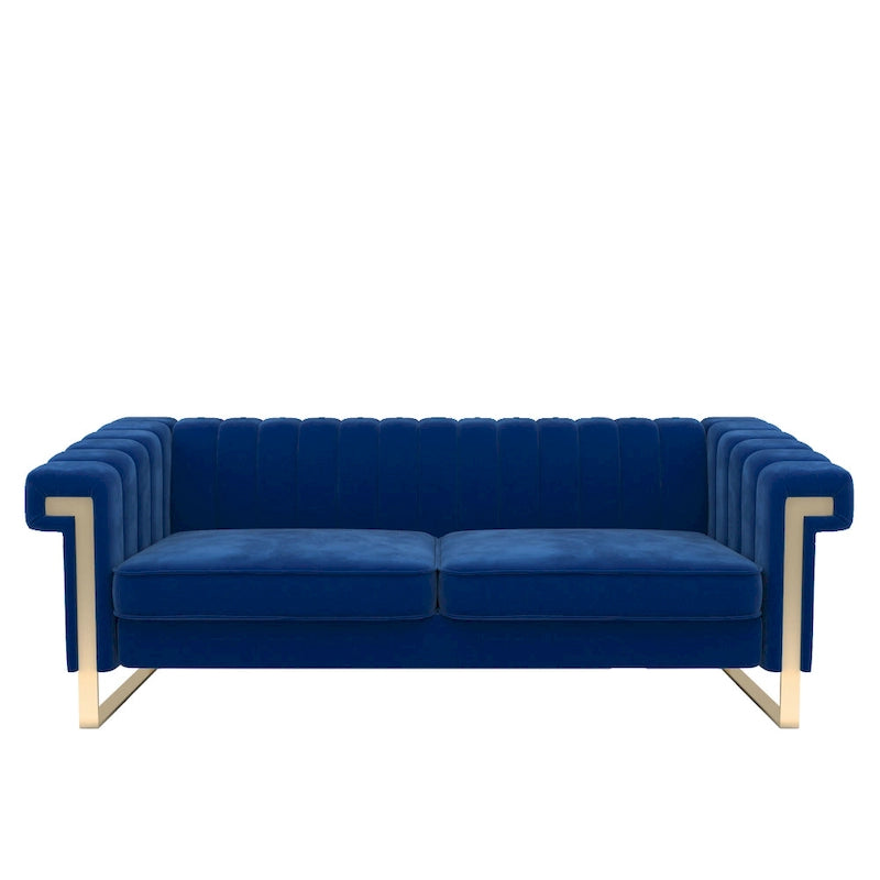 Takefuns Traditional Chesterfield Tufted Velvet Sofa, Couch with Removable Cushions and Gold Legs
