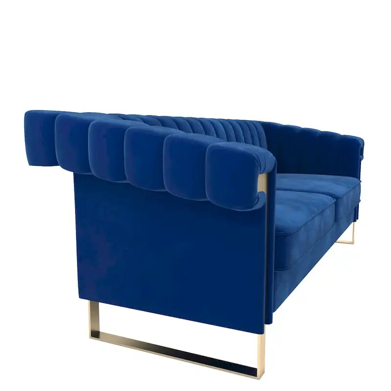 Takefuns Traditional Chesterfield Tufted Velvet Sofa, Couch with Removable Cushions and Gold Legs