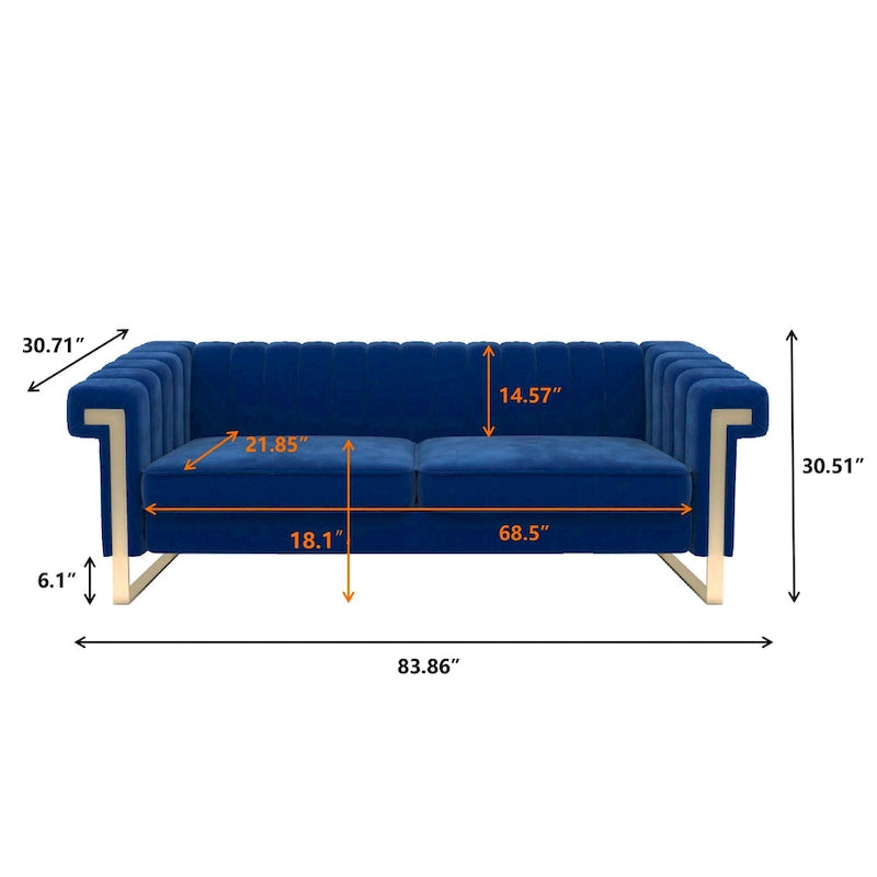 Takefuns Traditional Chesterfield Tufted Velvet Sofa, Couch with Removable Cushions and Gold Legs