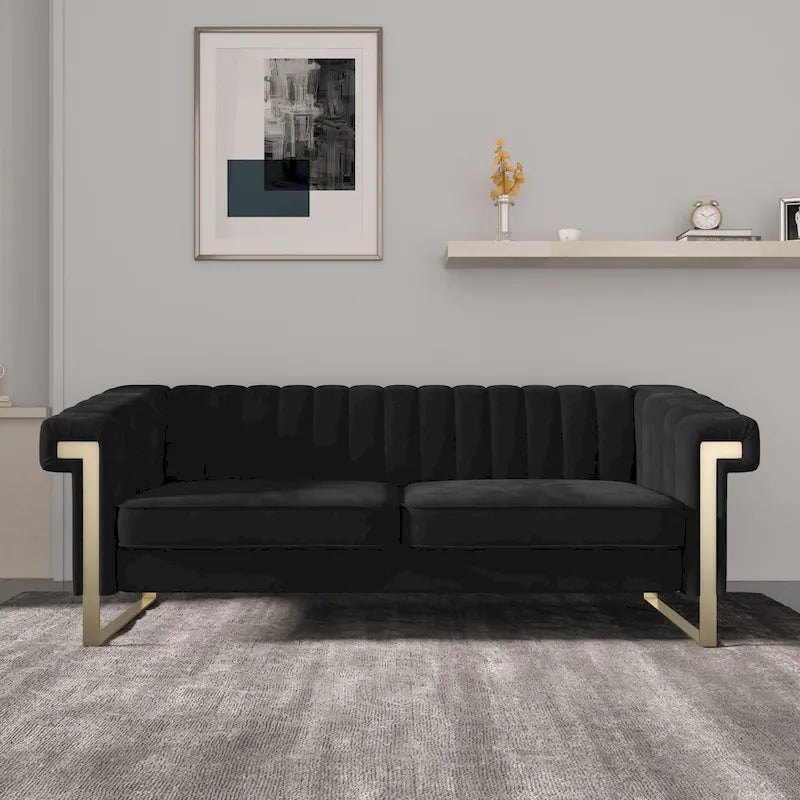 Takefuns Traditional Chesterfield Tufted Velvet Sofa, Couch with Removable Cushions and Gold Legs