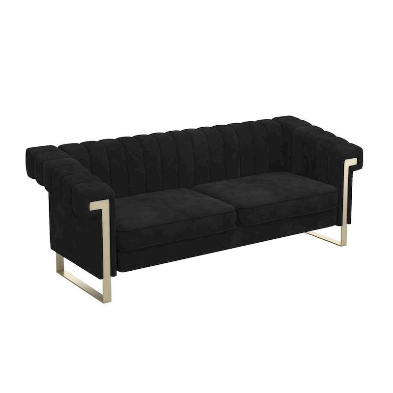 Takefuns Traditional Chesterfield Tufted Velvet Sofa, Couch with Removable Cushions and Gold Legs