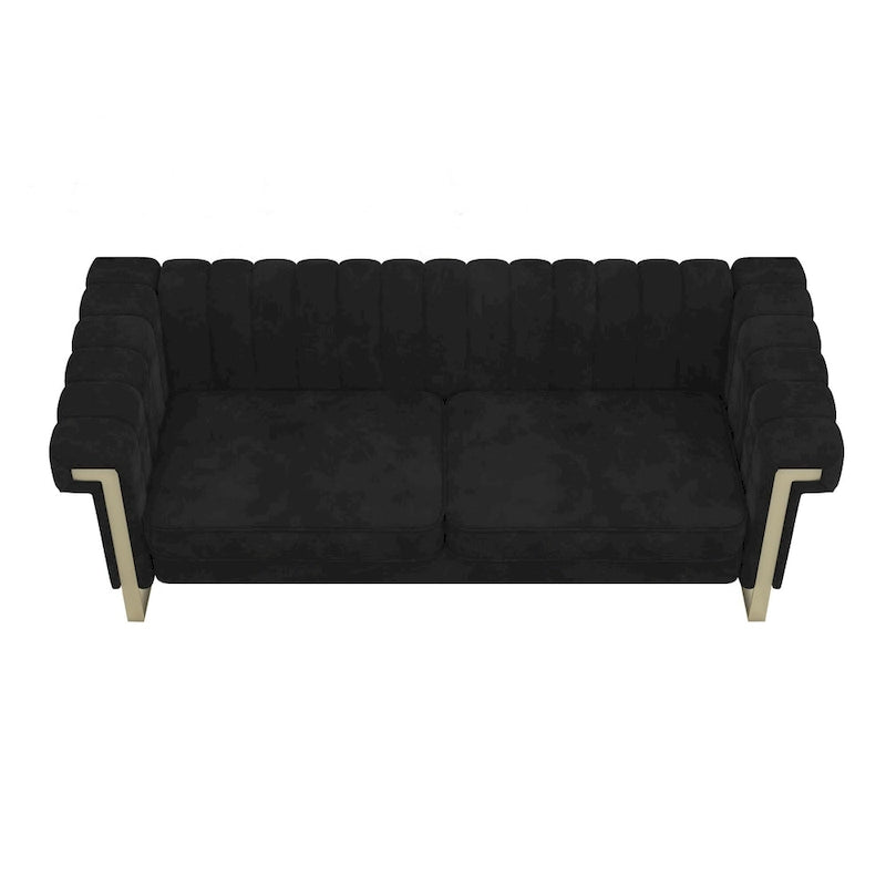 Takefuns Traditional Chesterfield Tufted Velvet Sofa, Couch with Removable Cushions and Gold Legs